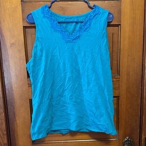 Christopher & Banks Teal Lace Trim Tank Top